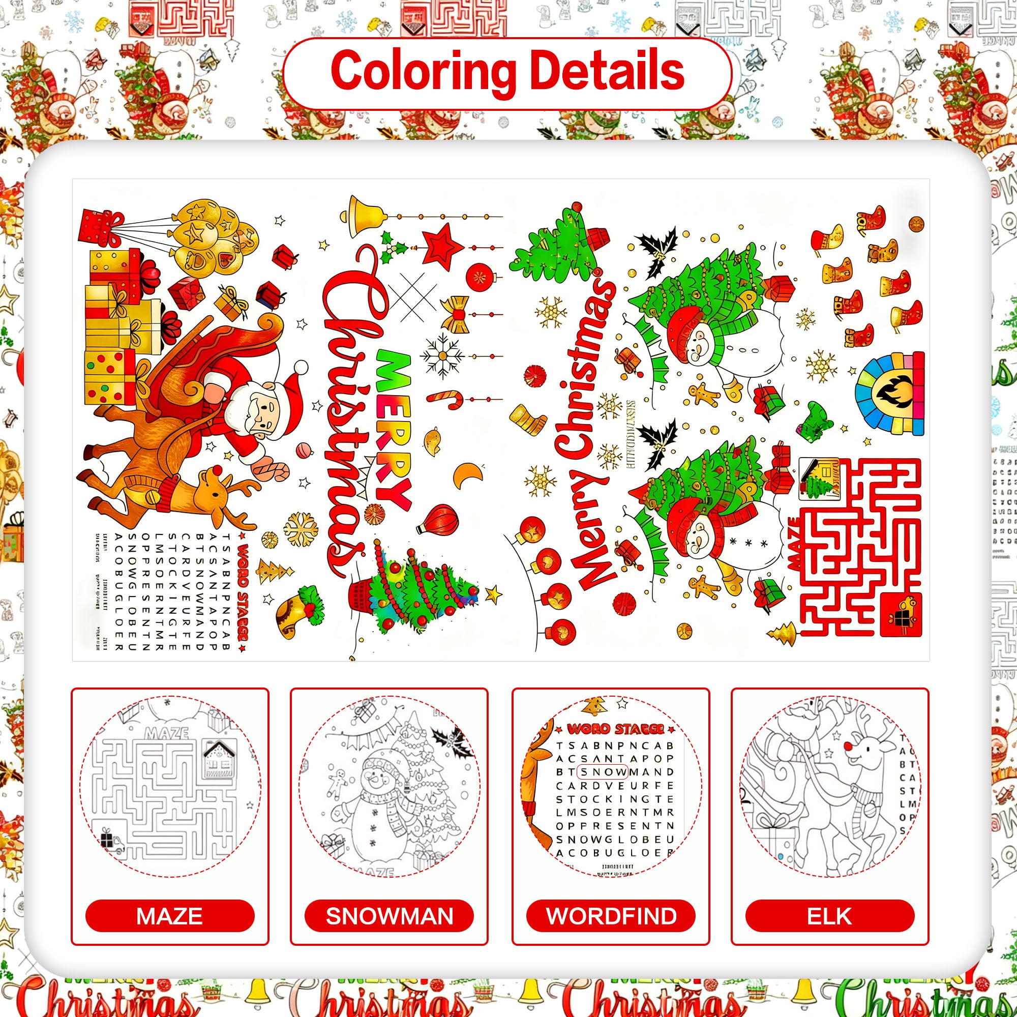 Christmas Coloring Tablecloth for Kids
