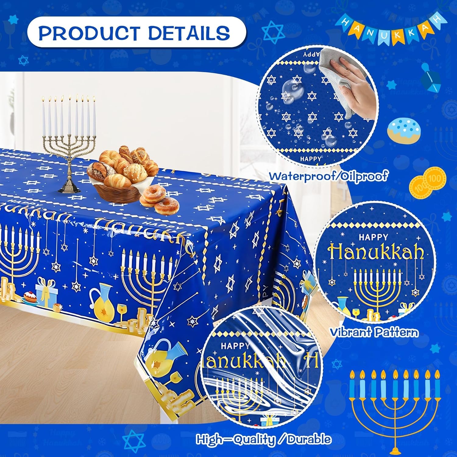 Jewish Hanukkah Plastic Tablecloths