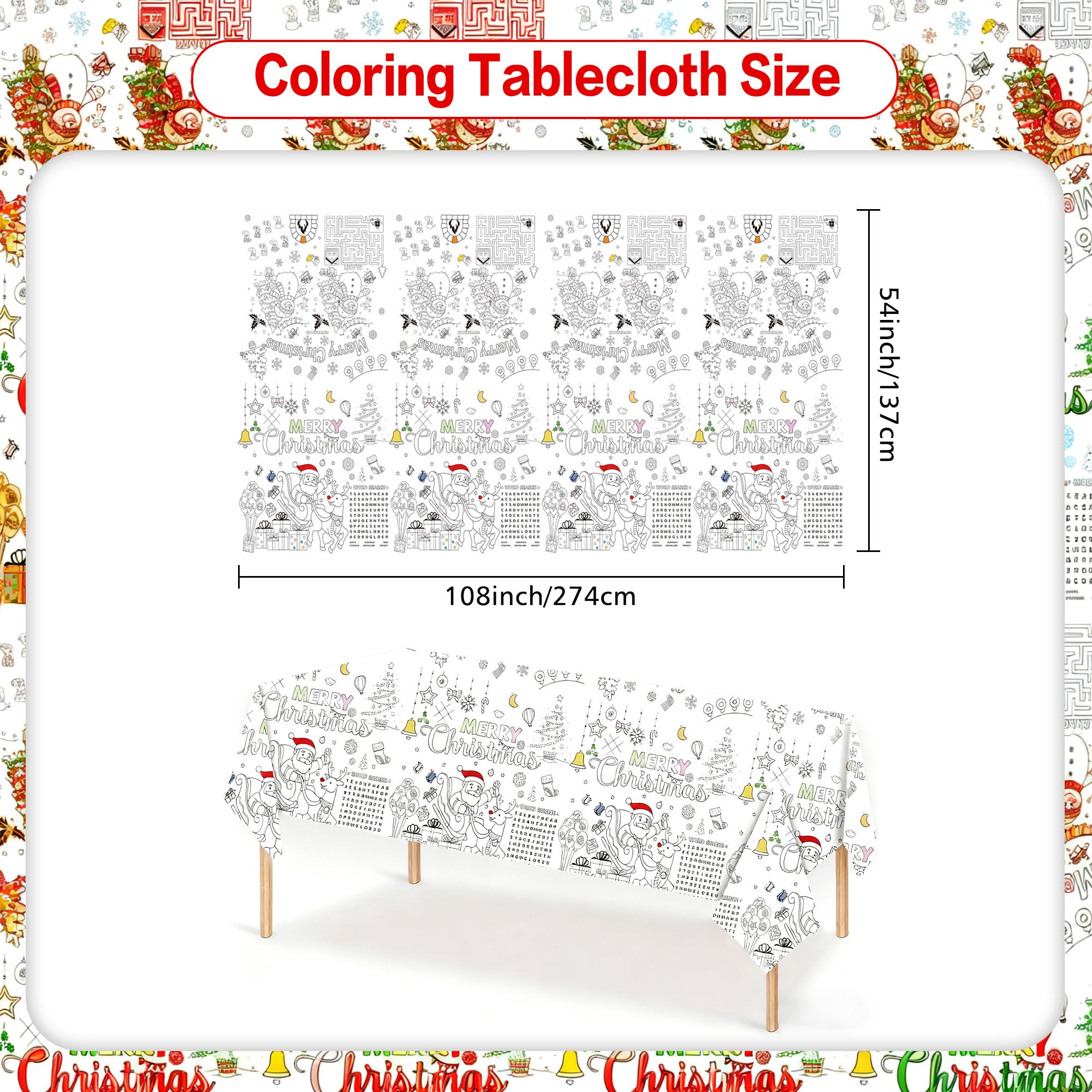 Christmas Coloring Tablecloth for Kids