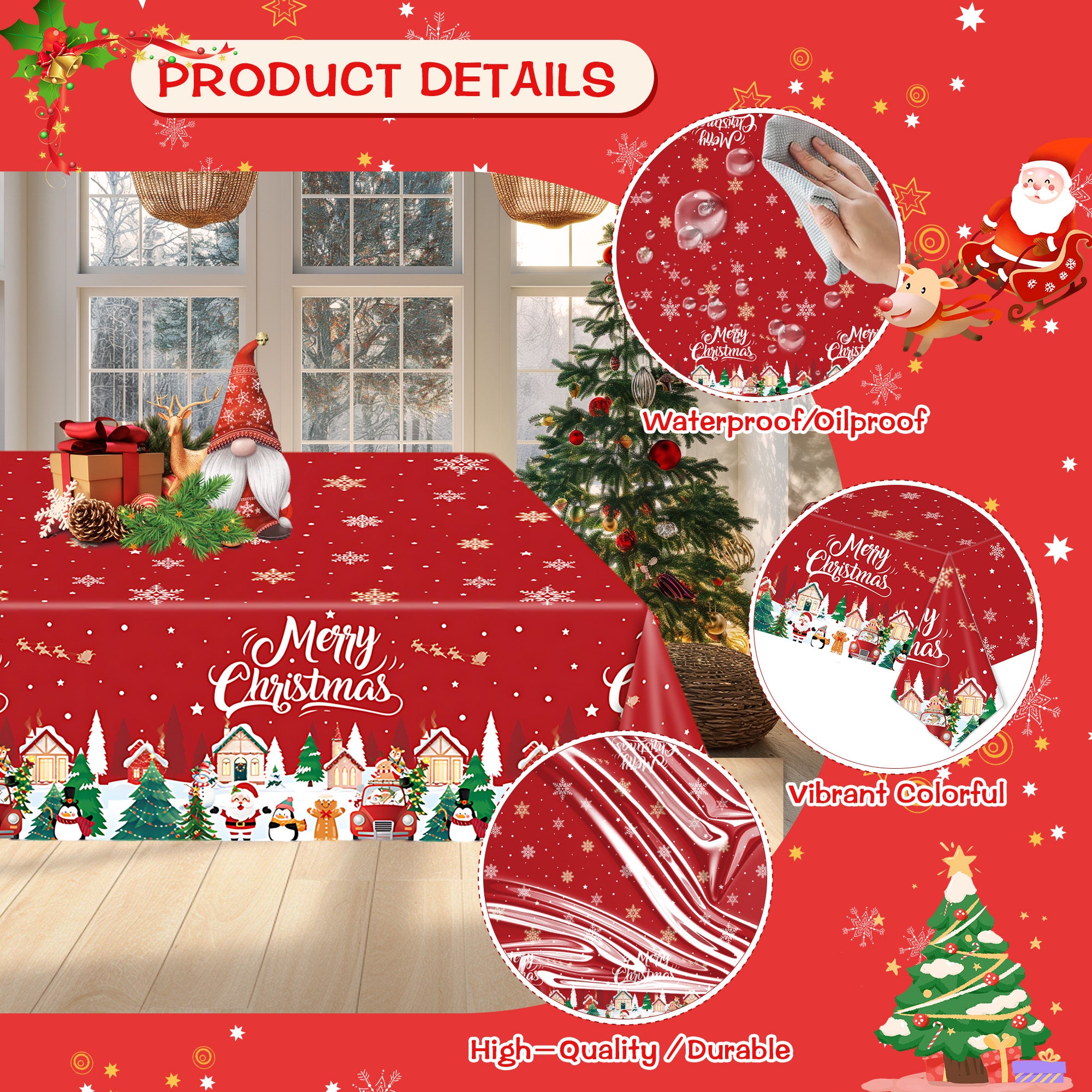 Merry Christmas Plastic Tablecloth